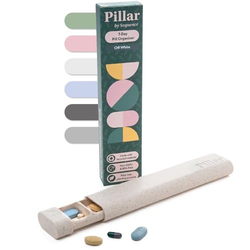 Pillar 7 Day Pill Box Organiser BPAFree Wheat Straw Pill Organiser Beautiful Tablet Organiser for Travel and Home Off White